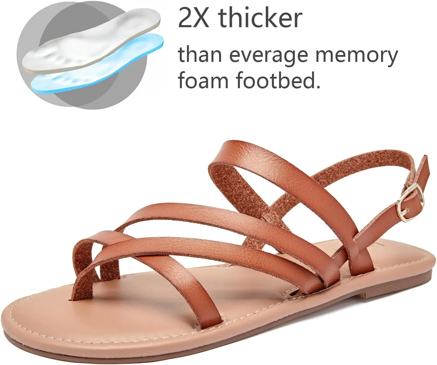 Luoika Women's Wide Width Flat Sandals, Flip Flop Casual Strapy Sandals Slip on Summer Beach Shoes for Women.