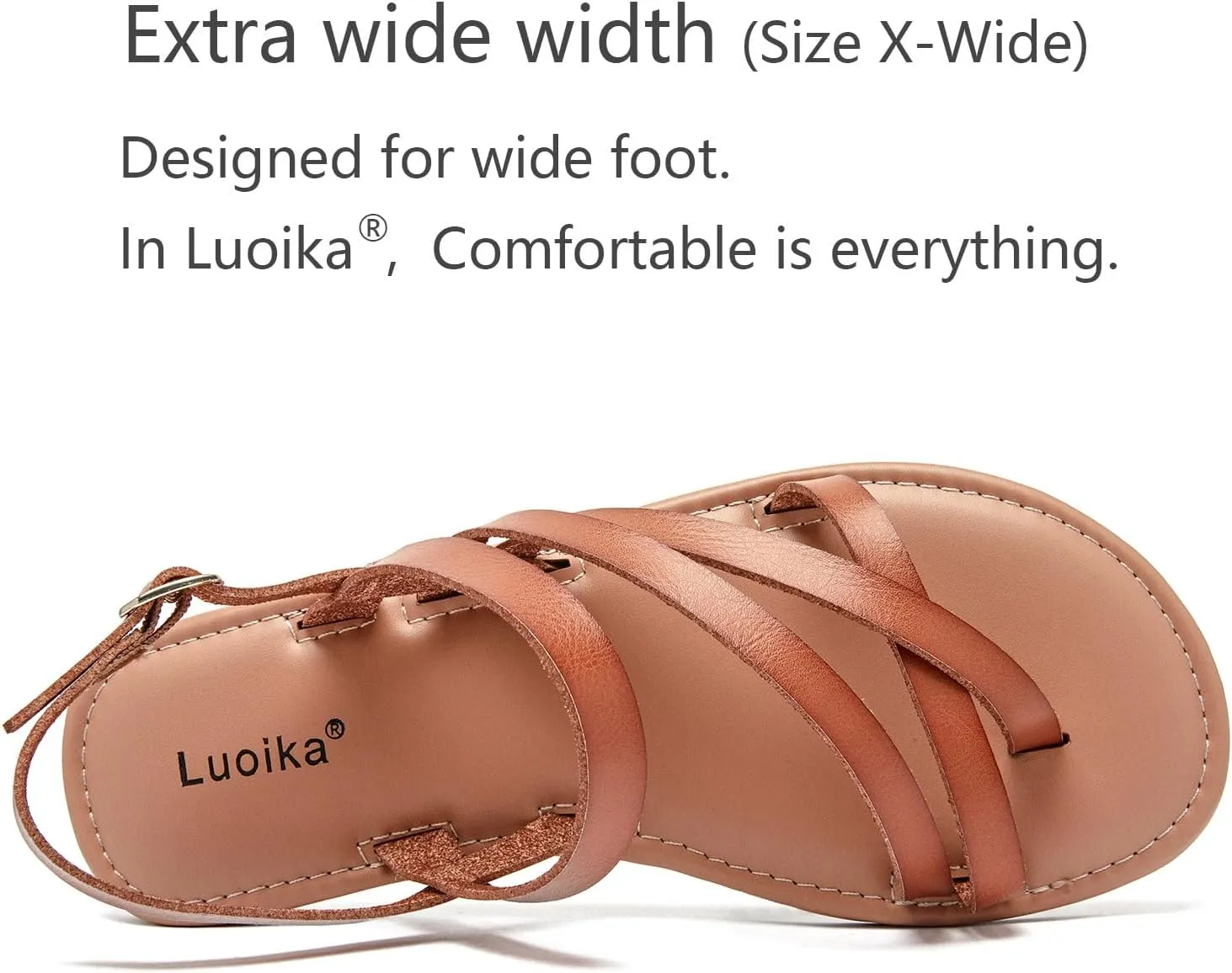 Luoika Women's Wide Width Flat Sandals, Flip Flop Casual Strapy Sandals Slip on Summer Beach Shoes for Women.