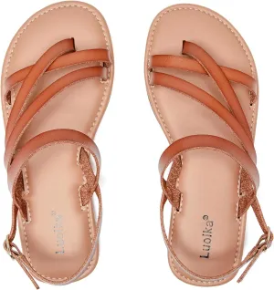 Luoika Women's Wide Width Flat Sandals, Flip Flop Casual Strapy Sandals Slip on Summer Beach Shoes for Women.