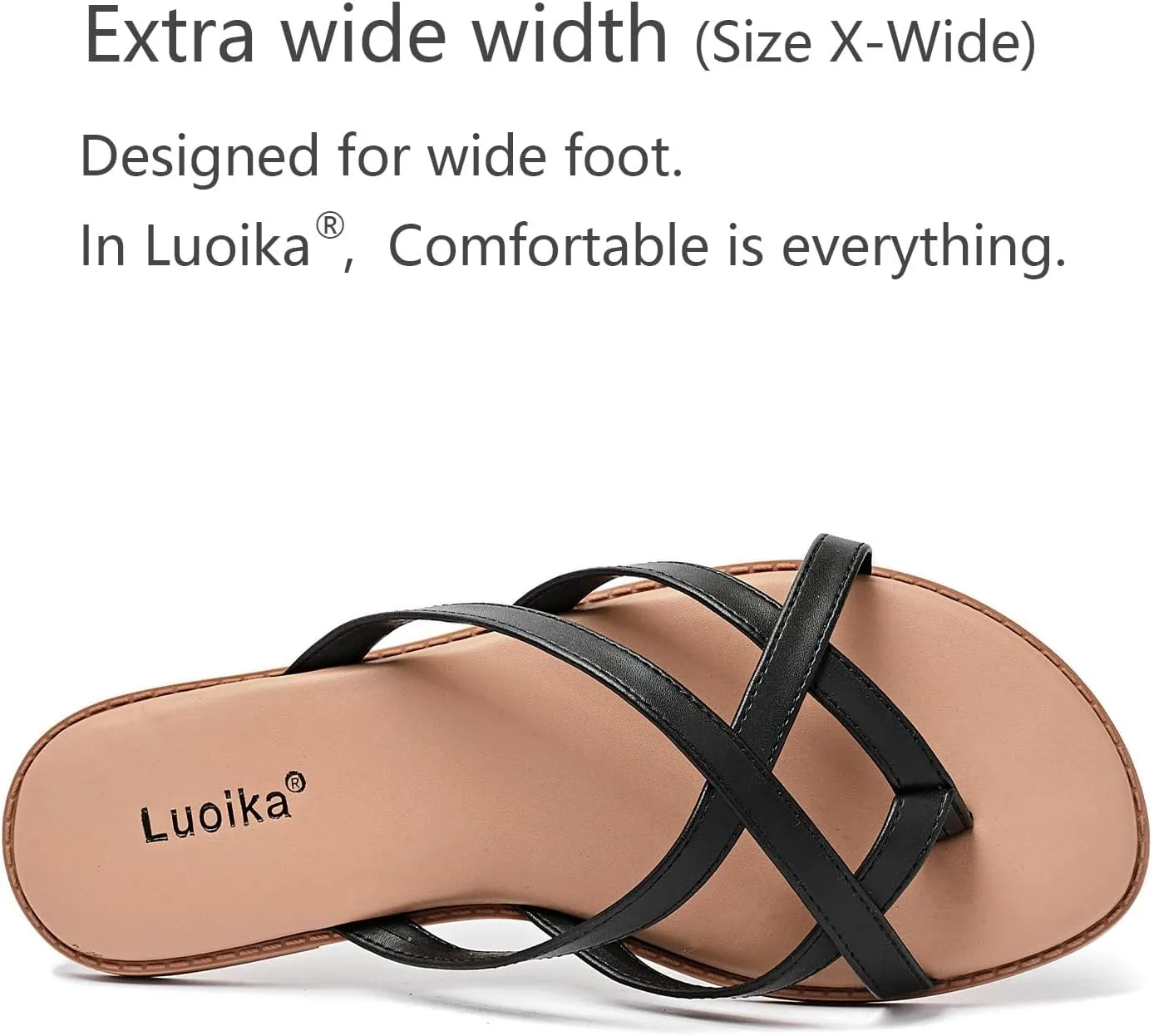 Luoika Women's Wide Width Flat Sandals, Flip Flop Slides Sandal Casual Strapy Sandal Slip on Summer Beach Shoes for Women.