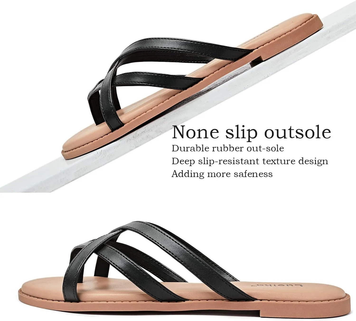 Luoika Women's Wide Width Flat Sandals, Flip Flop Slides Sandal Casual Strapy Sandal Slip on Summer Beach Shoes for Women.