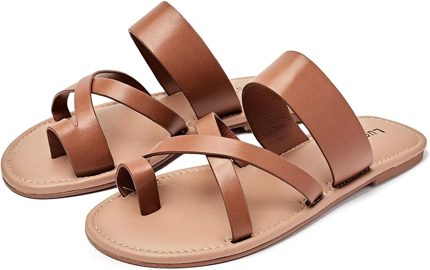 Luoika Women's Wide Width Flat Sandals, Flip Flop Slides Sandal Casual Strapy Sandal Slip on Summer Beach Shoes for Women.