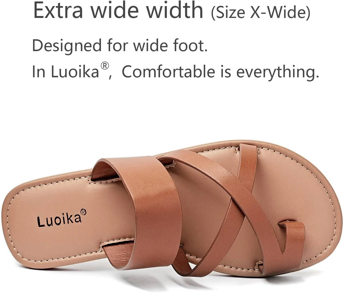 Luoika Women's Wide Width Flat Sandals, Flip Flop Slides Sandal Casual Strapy Sandal Slip on Summer Beach Shoes for Women.