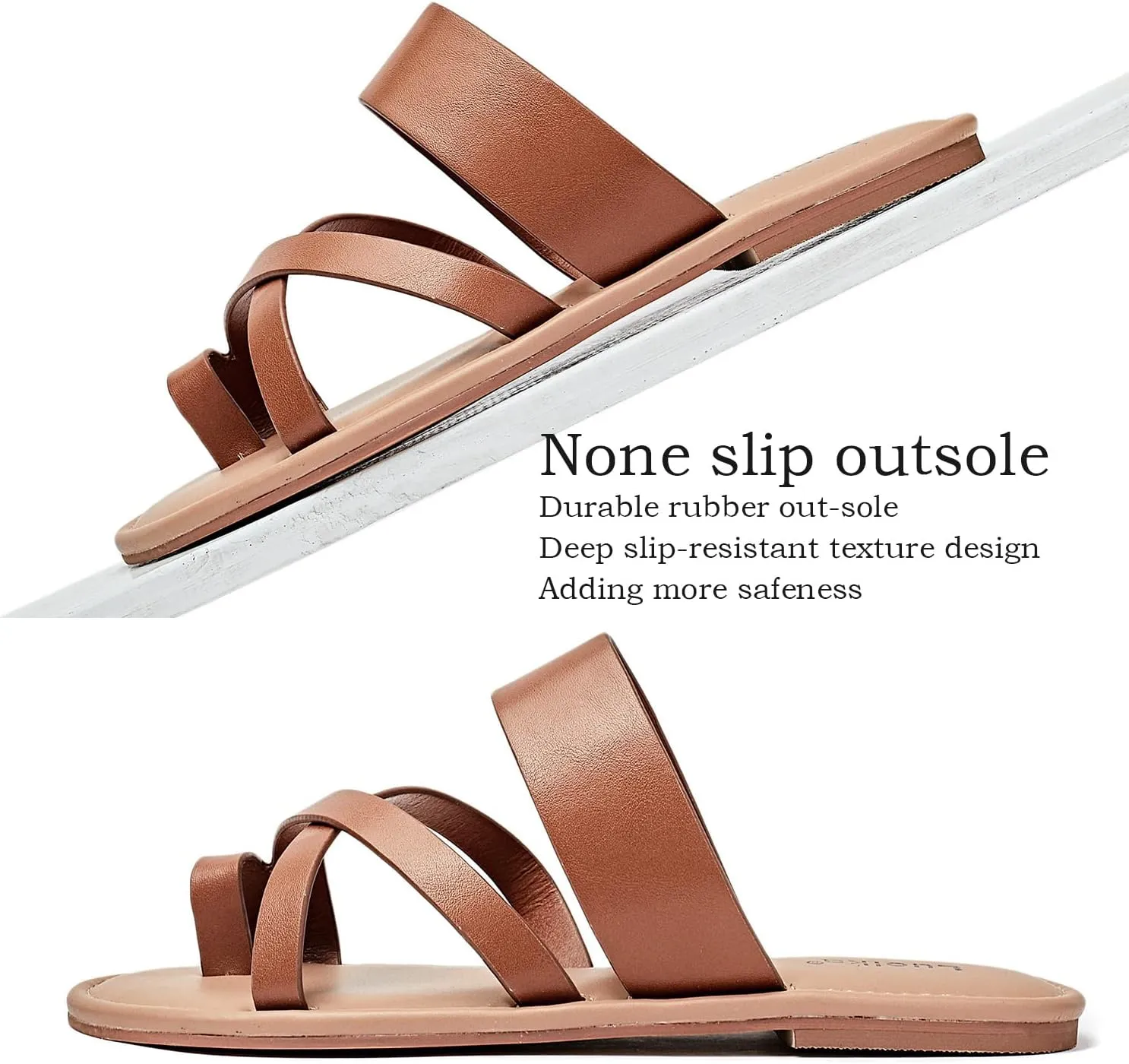 Luoika Women's Wide Width Flat Sandals, Flip Flop Slides Sandal Casual Strapy Sandal Slip on Summer Beach Shoes for Women.