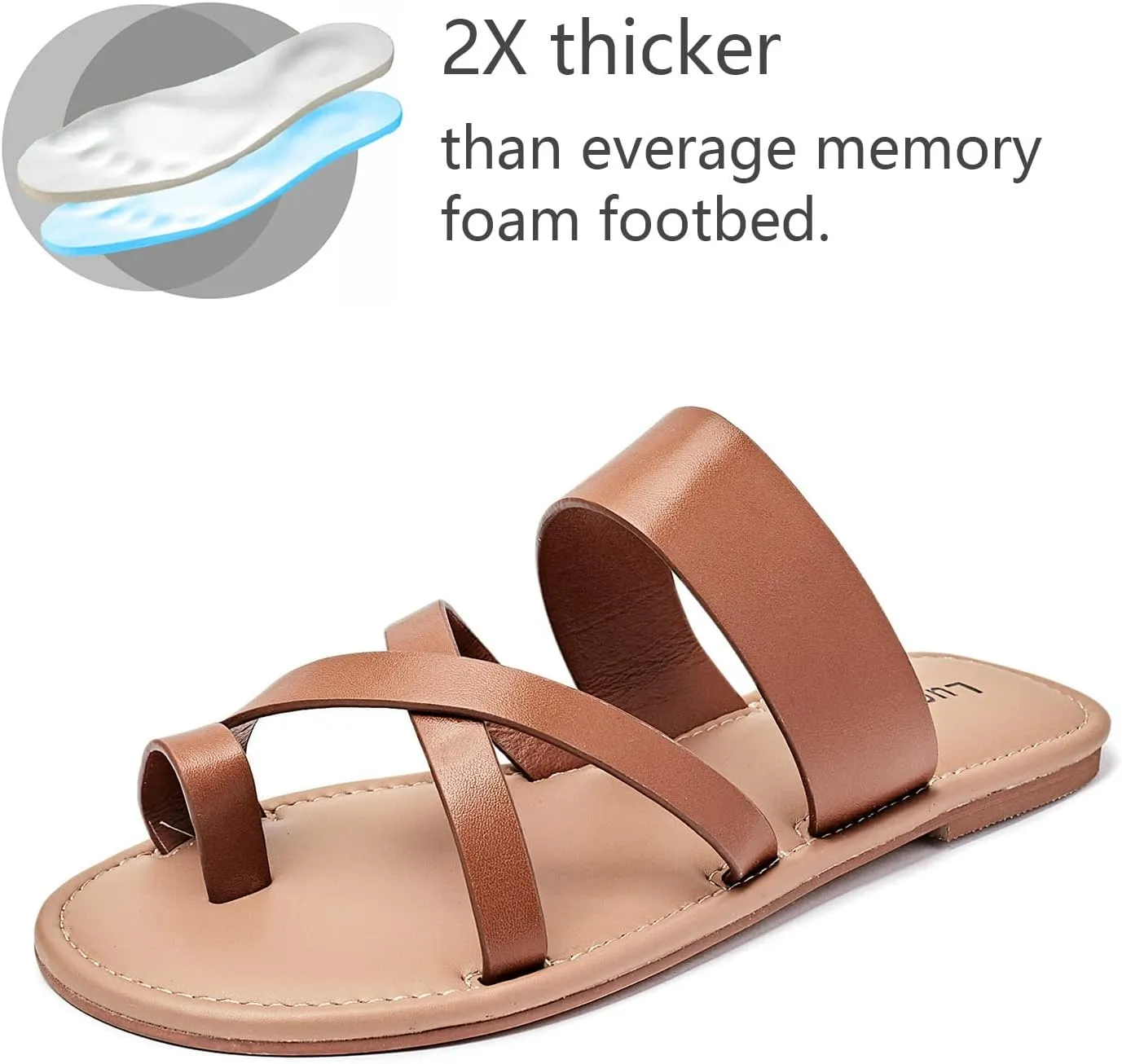 Luoika Women's Wide Width Flat Sandals, Flip Flop Slides Sandal Casual Strapy Sandal Slip on Summer Beach Shoes for Women.