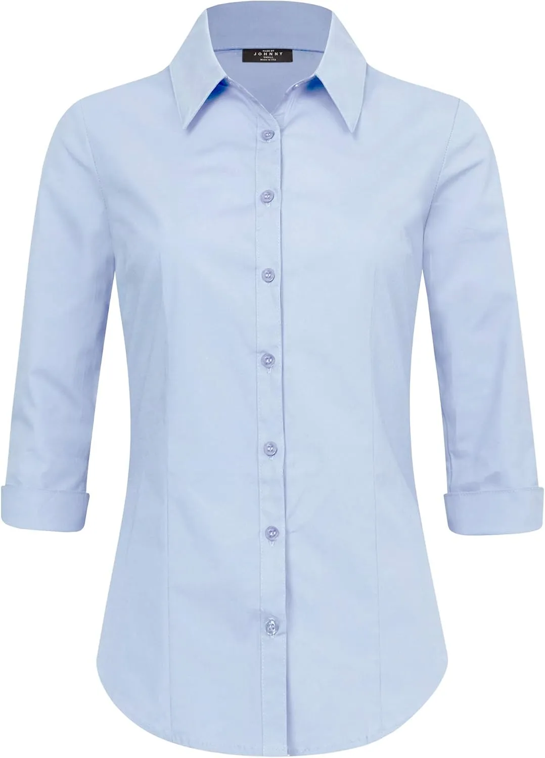 Made By Johnny MBJ Women's Solide 3/4 Sleeve Stretchy Button Down Collared Office Formal Casua Blouse (S~3XL)
