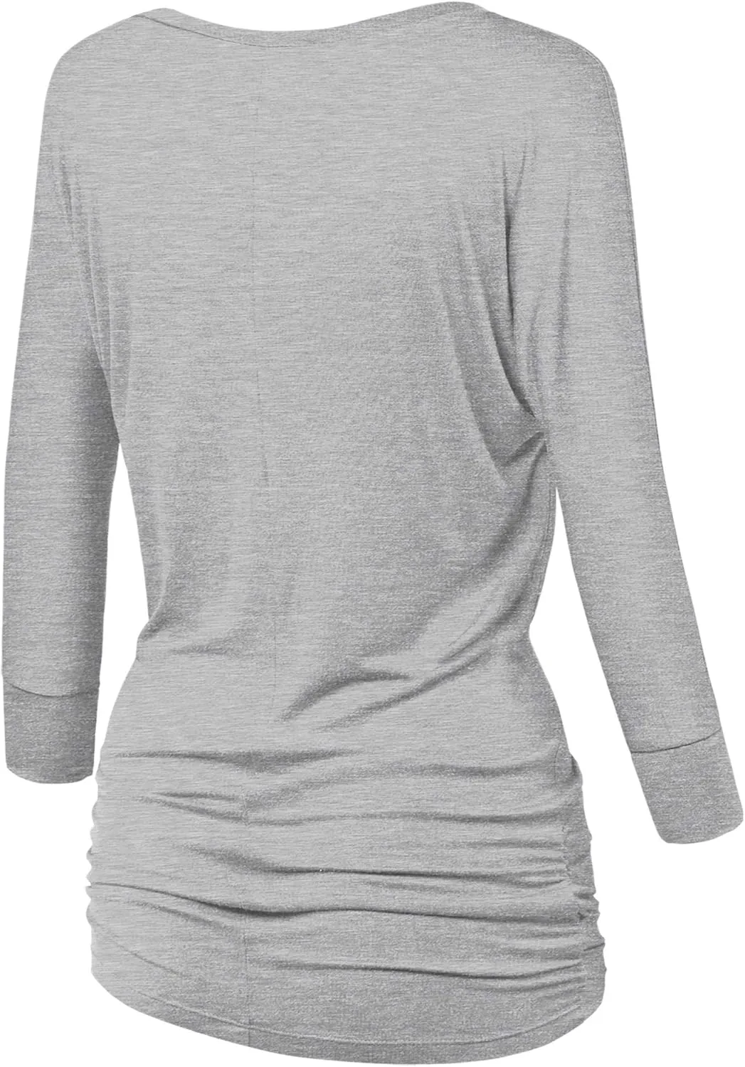 Made By Johnny Women's Casual Boat Neck and V-Neck 3/4 Sleeve Draped Dolman Top with Side Shirring Premium Shirt