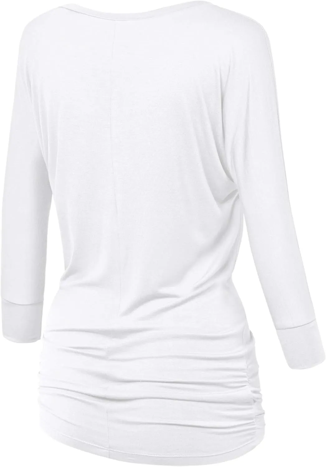 Made By Johnny Women's Casual Boat Neck and V-Neck 3/4 Sleeve Draped Dolman Top with Side Shirring Premium Shirt