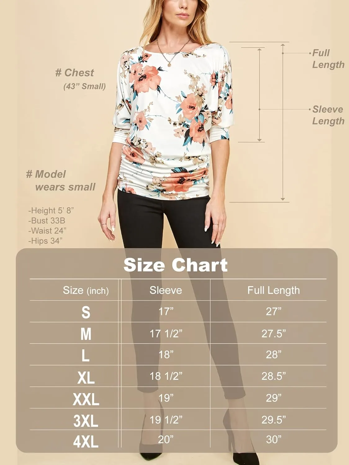 Made By Johnny Women's Casual Boat Neck and V-Neck 3/4 Sleeve Draped Dolman Top with Side Shirring Premium Shirt