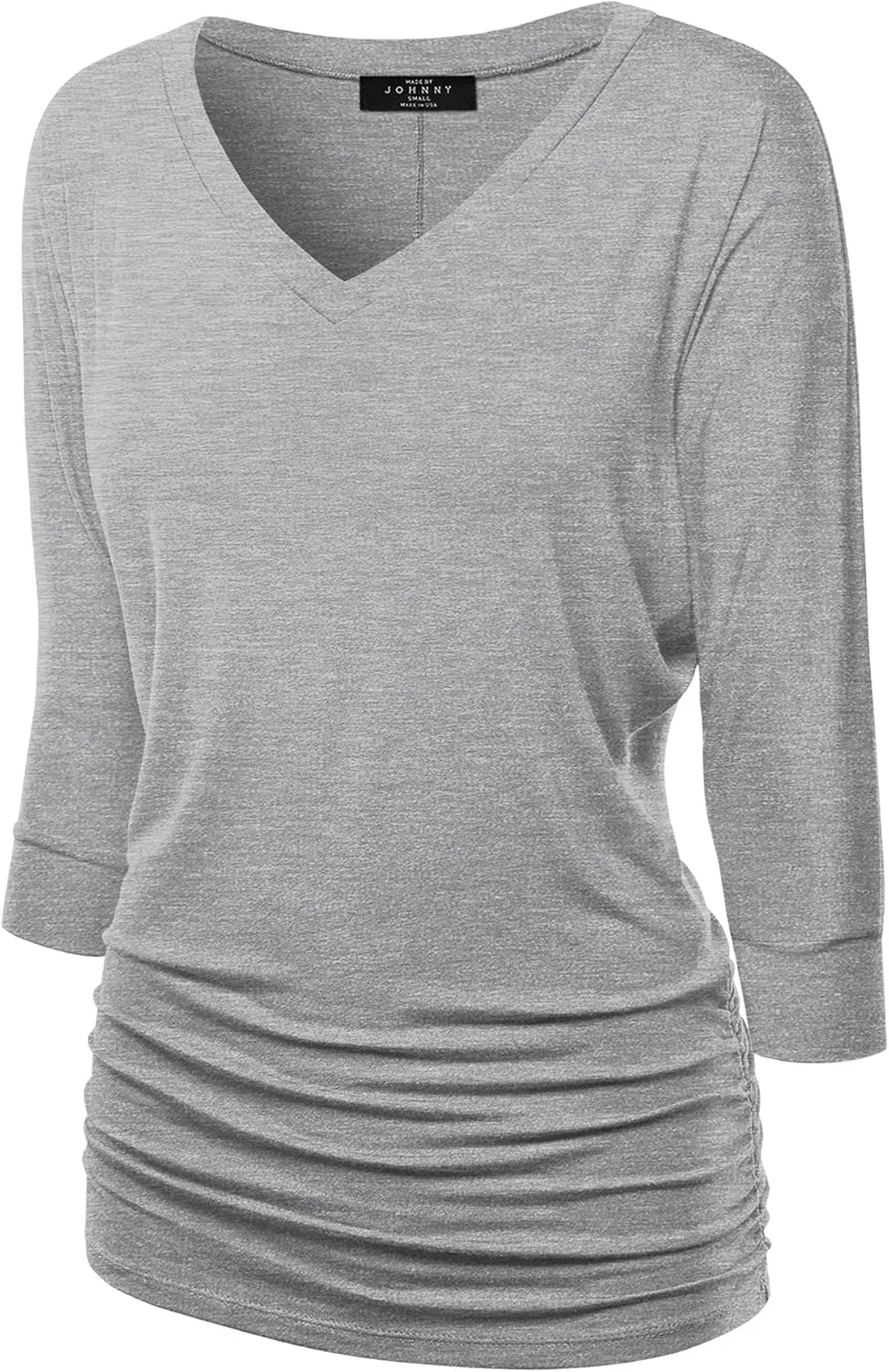 Made By Johnny Women's Casual Boat Neck and V-Neck 3/4 Sleeve Draped Dolman Top with Side Shirring Premium Shirt