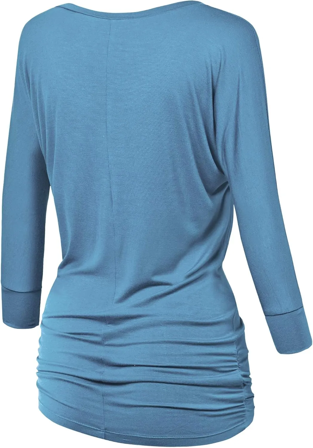 Made By Johnny Women's Casual Boat Neck and V-Neck 3/4 Sleeve Draped Dolman Top with Side Shirring Premium Shirt