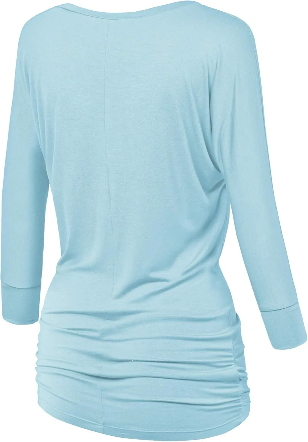 Made By Johnny Women's Casual Boat Neck and V-Neck 3/4 Sleeve Draped Dolman Top with Side Shirring Premium Shirt