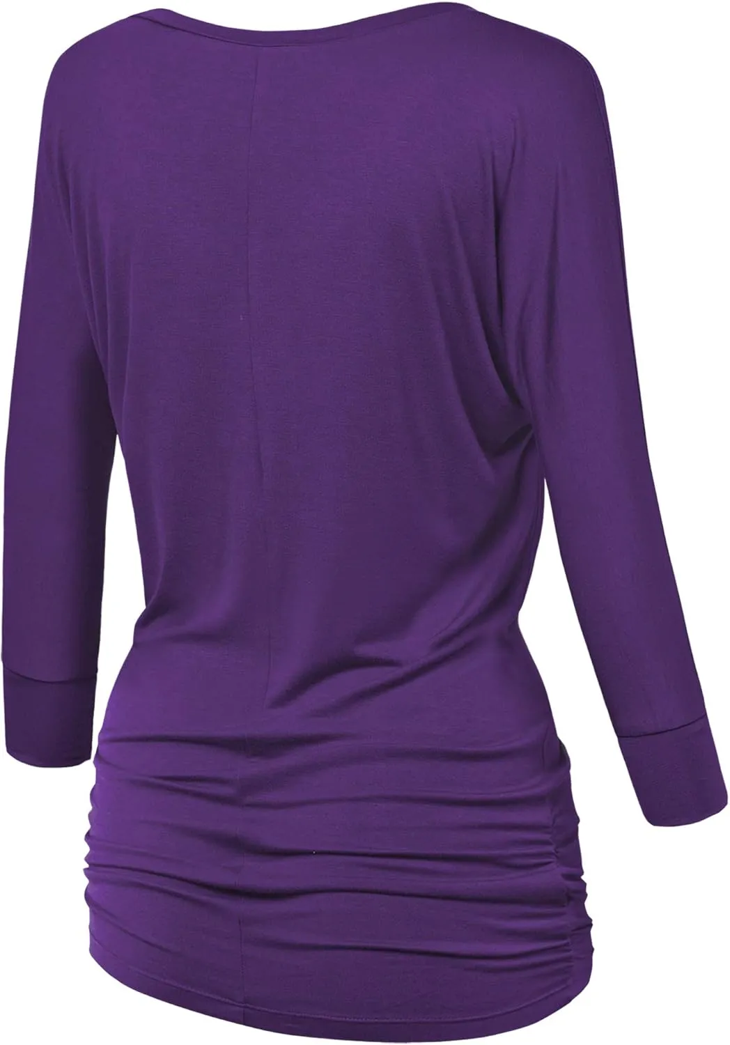 Made By Johnny Women's Casual Boat Neck and V-Neck 3/4 Sleeve Draped Dolman Top with Side Shirring Premium Shirt
