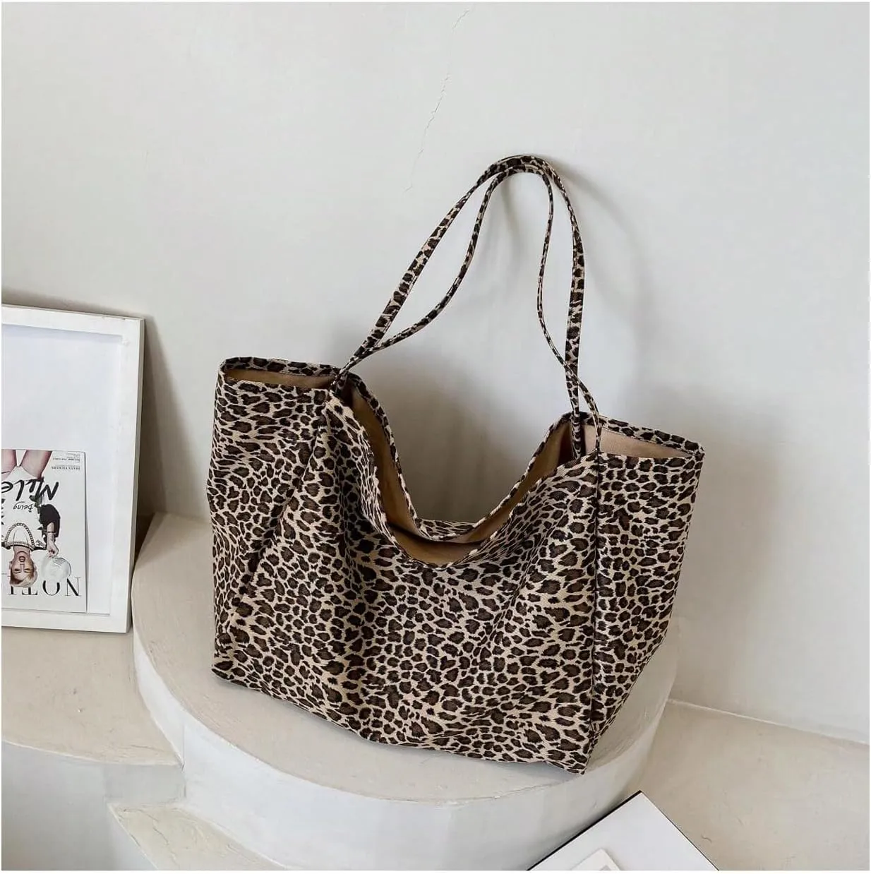 MakeMeChic Women's Leopard Tote Bag Cheetah Oversize Shoulder Bag Weekender Bag