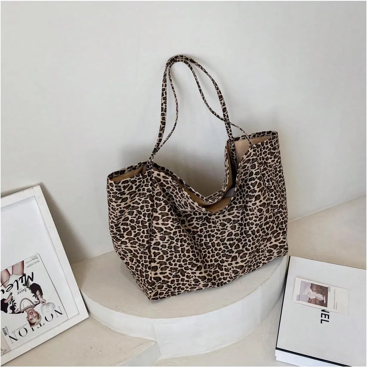 MakeMeChic Women's Leopard Tote Bag Cheetah Oversize Shoulder Bag Weekender Bag