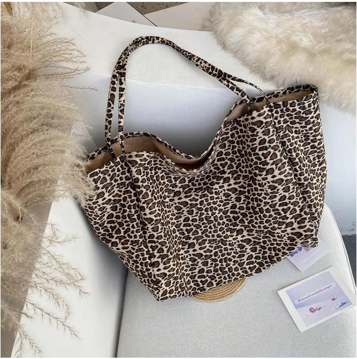MakeMeChic Women's Leopard Tote Bag Cheetah Oversize Shoulder Bag Weekender Bag
