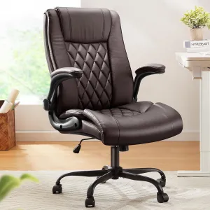 Marsail Executive Office Chair with Flip-up Armrests,PU Leather Ergonomic Desk Chair Height-Adjustable Swivel Rolling Computer Desk Chair
