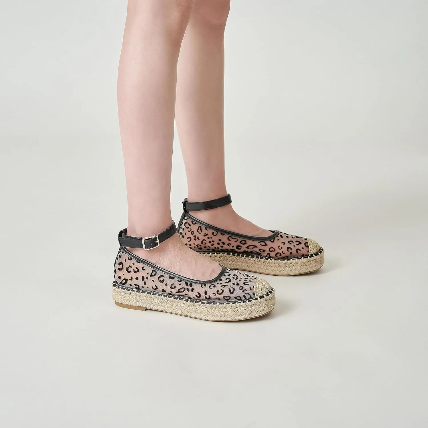 Mary Jane Espadrilles for Women Round Toe Espadrille Platform Sole Ballet Flats Summer Slip-on Flat Shoes