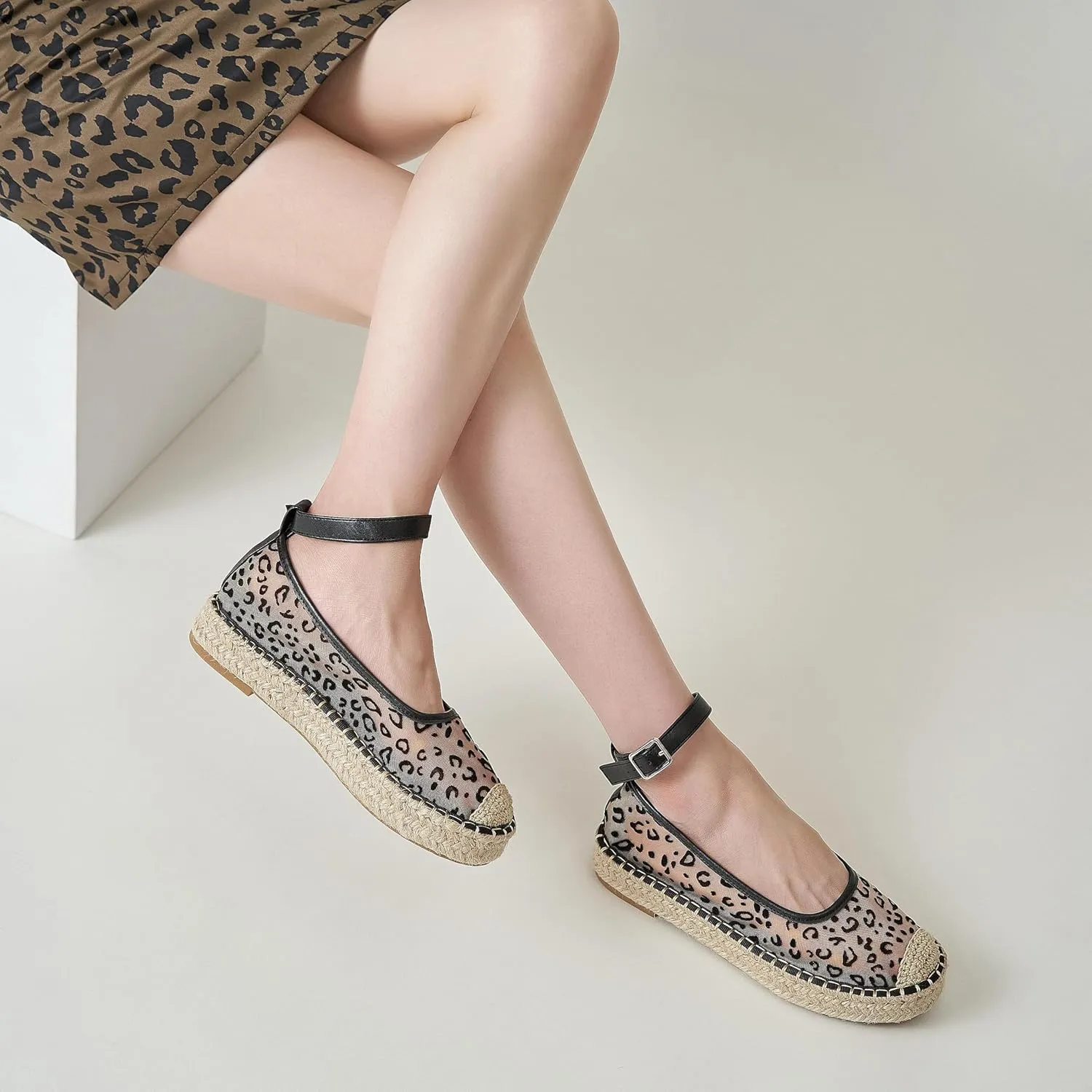 Mary Jane Espadrilles for Women Round Toe Espadrille Platform Sole Ballet Flats Summer Slip-on Flat Shoes