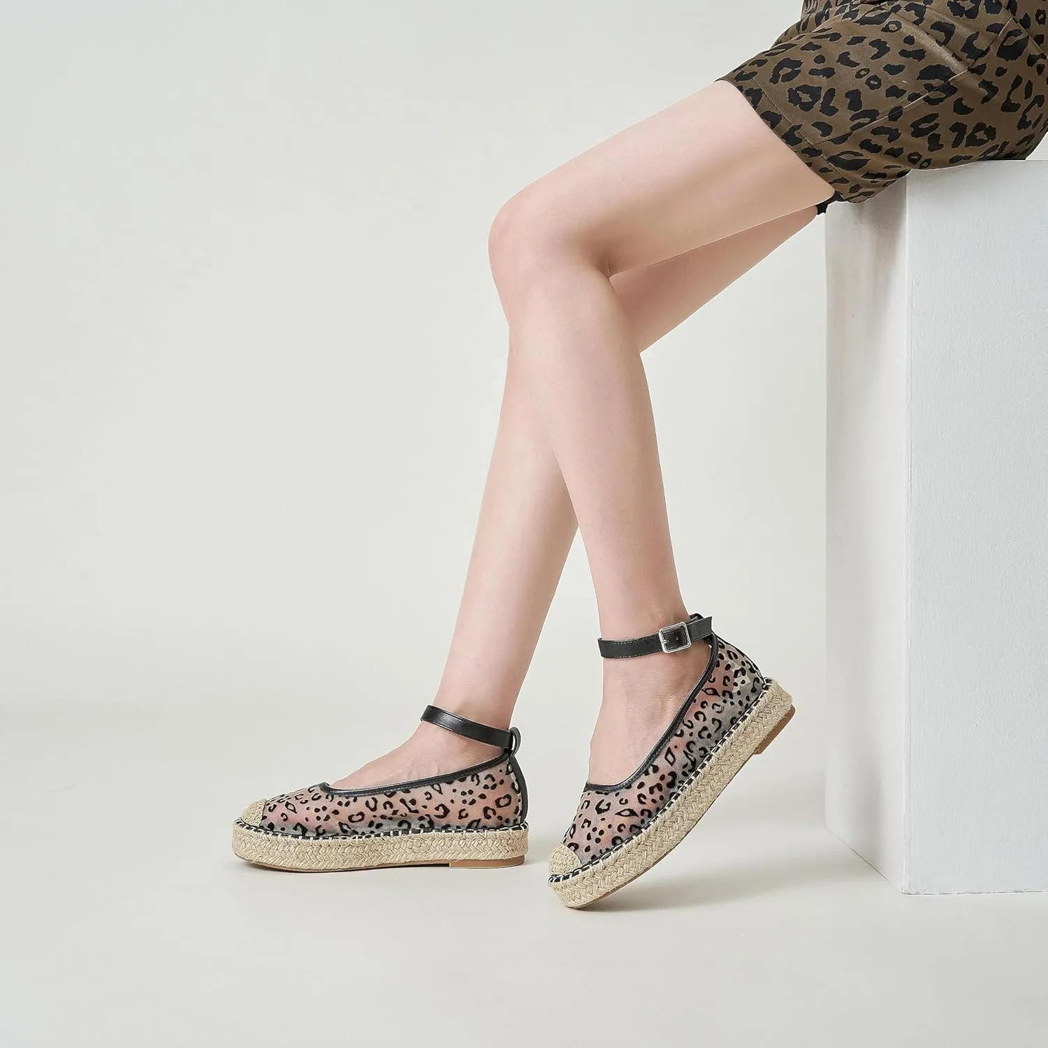 Mary Jane Espadrilles for Women Round Toe Espadrille Platform Sole Ballet Flats Summer Slip-on Flat Shoes