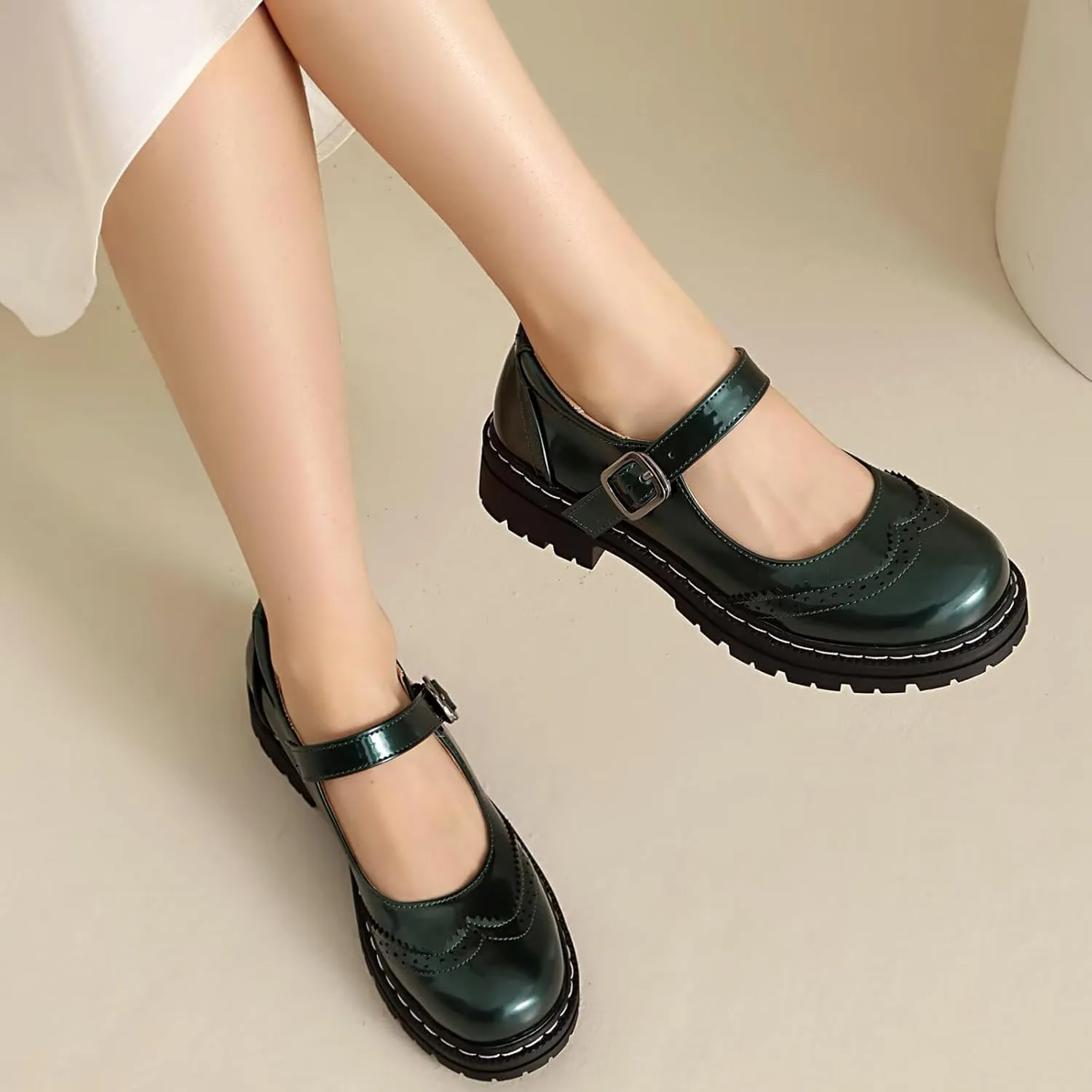 Mary Jane for Women Gothic Oxford Shoes - Flat Shoes, Ankle Tied, Round Toe for Casual Dresses, Work, and Campus