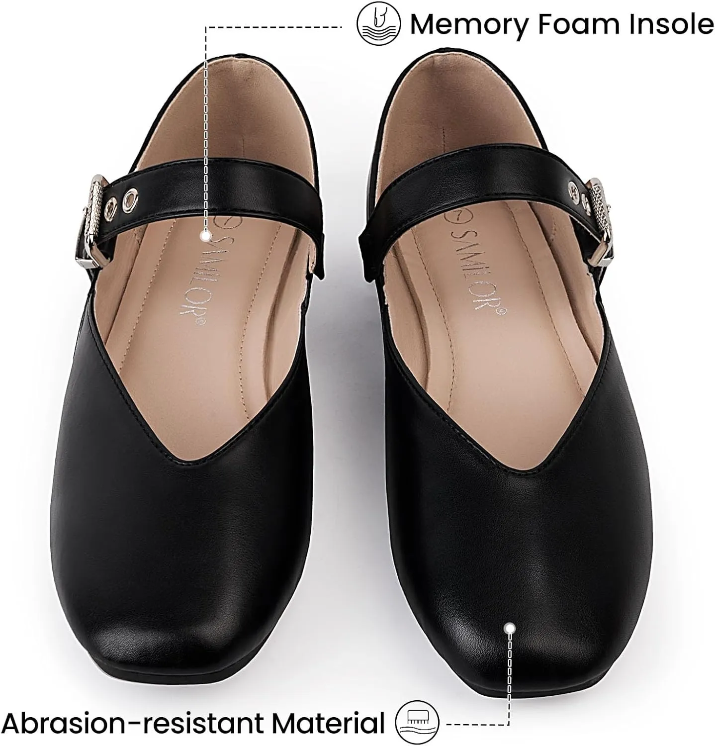 Mary Jane Shoes Women, Square Toe Ballet Flats Shoes, Comfortable Strap Ballet Flats, Flats for Women Dressy with Adjustable Buckle