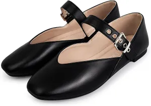 Mary Jane Shoes Women, Square Toe Ballet Flats Shoes, Comfortable Strap Ballet Flats, Flats for Women Dressy with Adjustable Buckle