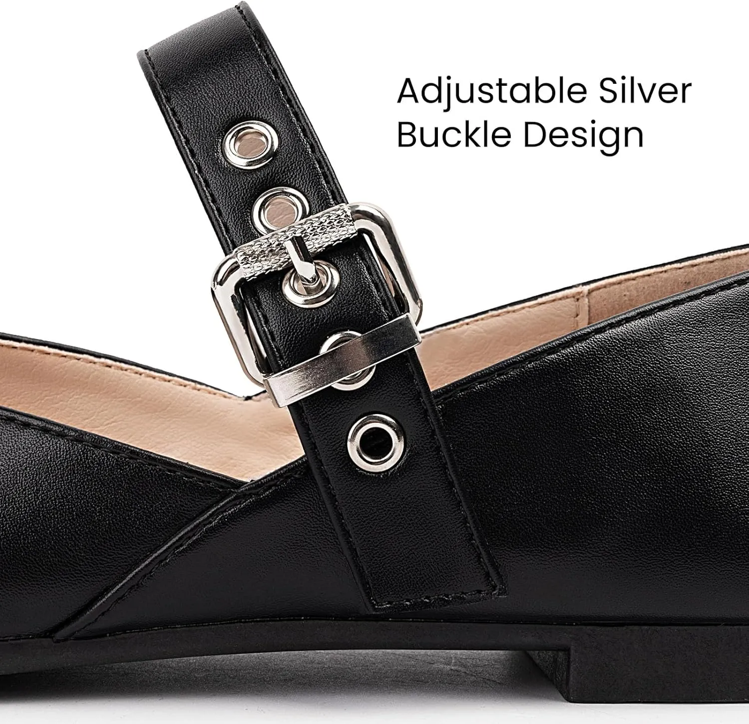 Mary Jane Shoes Women, Square Toe Ballet Flats Shoes, Comfortable Strap Ballet Flats, Flats for Women Dressy with Adjustable Buckle