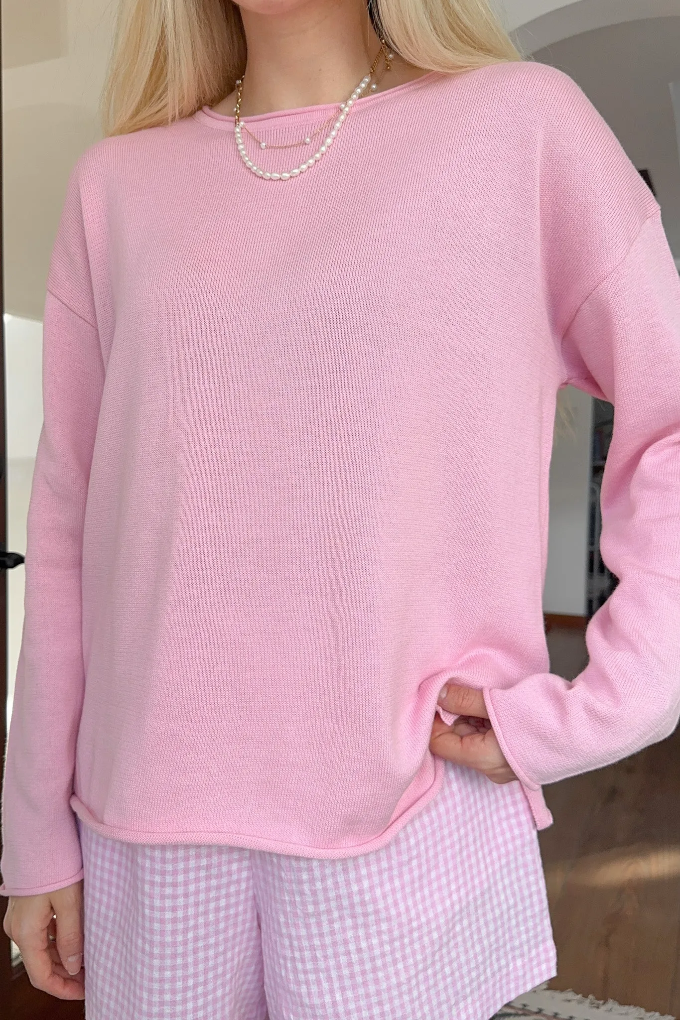 Masie Knit Sweater Top in Ballet Pink