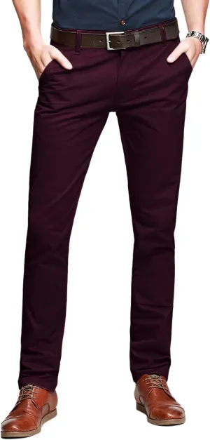 Match Mens Slim Tapered Flat Front Casual Pants (34, 8025 Wine red)