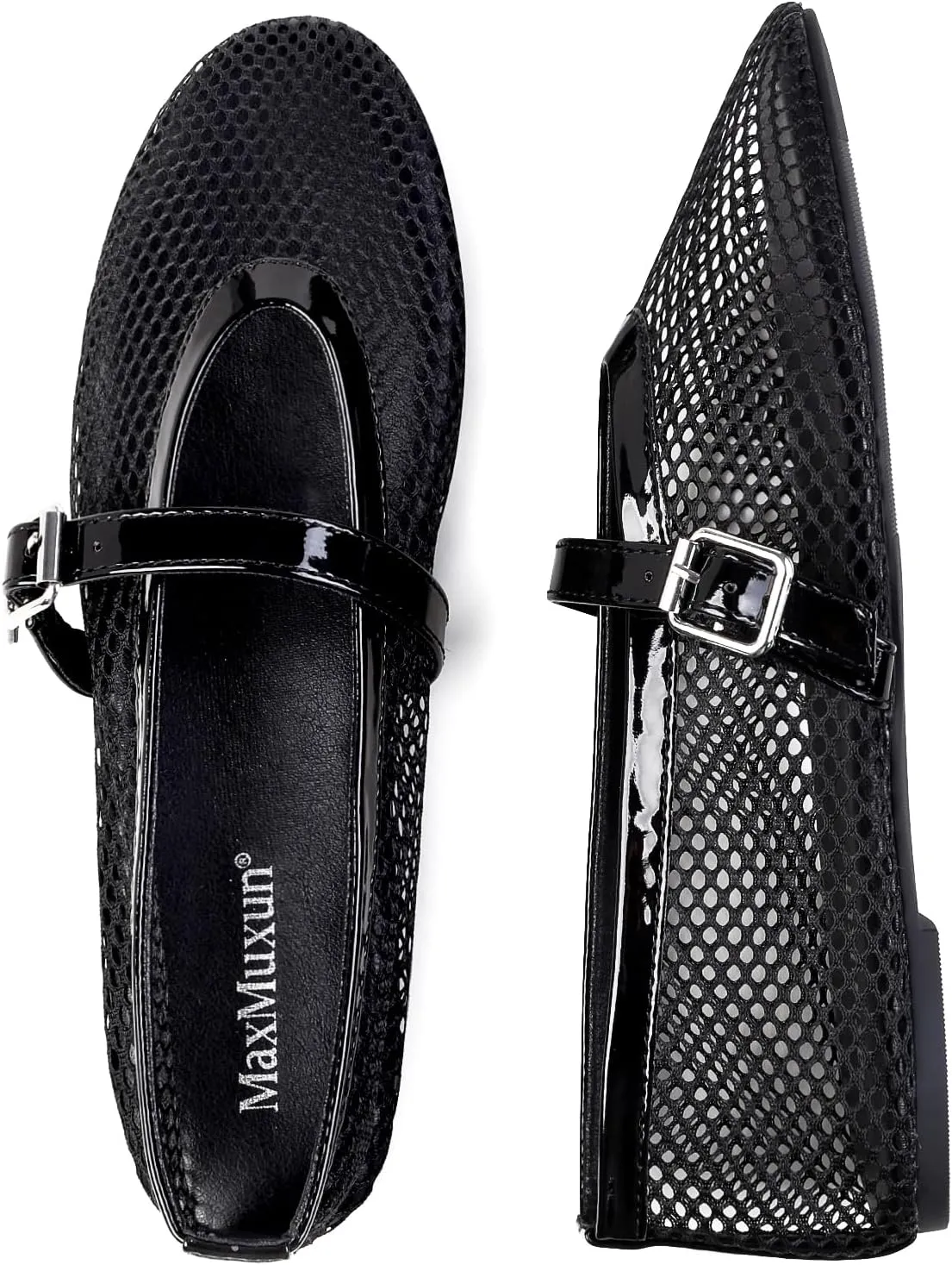 MaxMuxun Women's Flats Mesh Ballet Flats Round Toe Buckle Strap Comfortable Causal Dress Flats Shoes