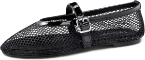 MaxMuxun Women's Flats Mesh Ballet Flats Round Toe Buckle Strap Comfortable Causal Dress Flats Shoes