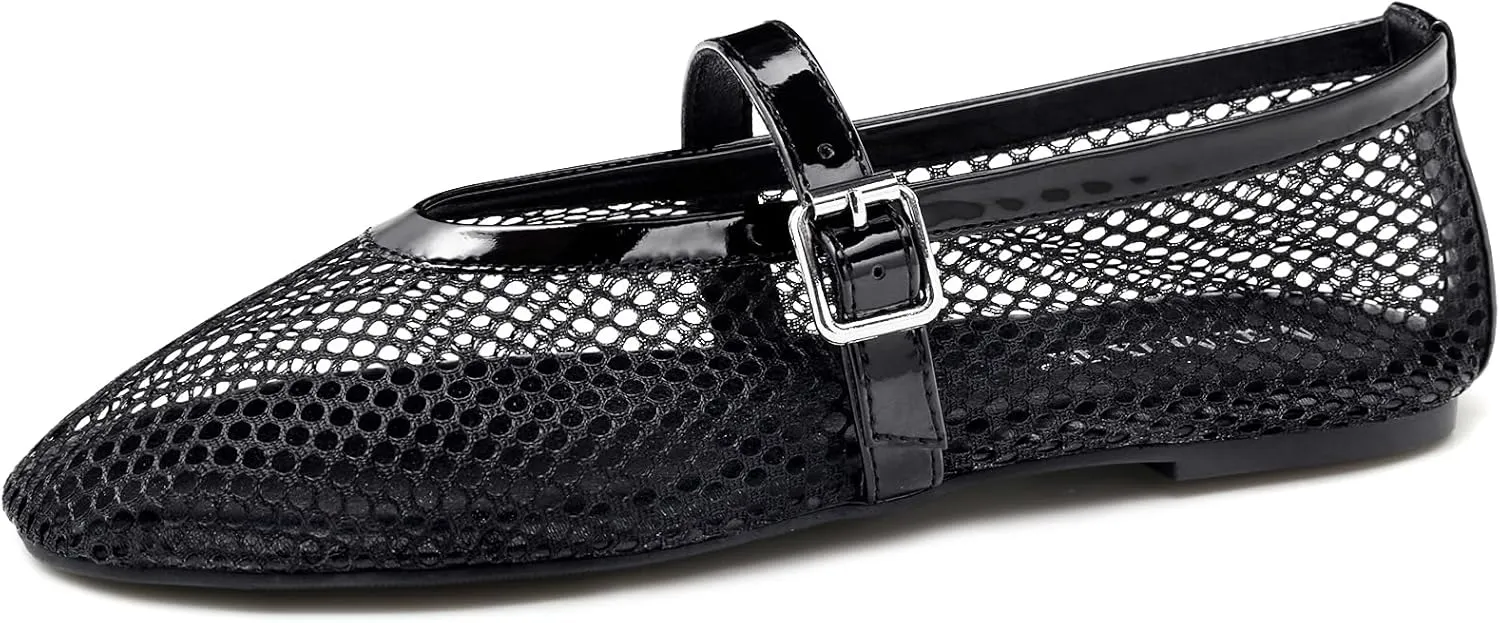 MaxMuxun Women's Flats Mesh Ballet Flats Round Toe Buckle Strap Comfortable Causal Dress Flats Shoes