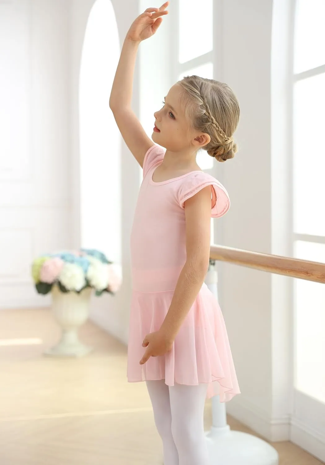 MdnMd Ballet Leotards for Girls Toddler Dance Ballet Leotard with Skirt Ballerina Dresses Tutu Outfits Flutter Sleeve
