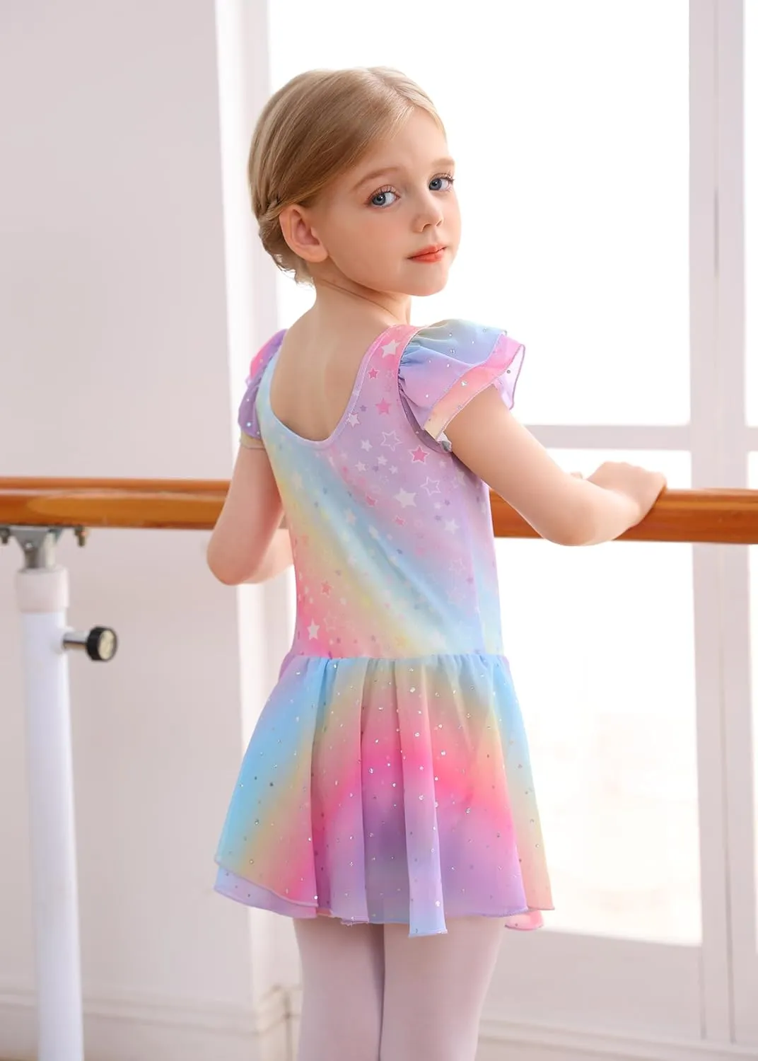 MdnMd Ballet Leotards for Girls Toddler Dance Ballet Leotard with Skirt Ballerina Dresses Tutu Outfits Flutter Sleeve