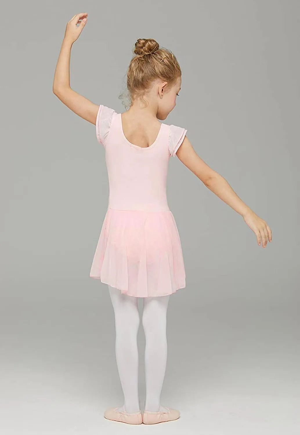 MdnMd Ballet Leotards for Girls Toddler Dance Ballet Leotard with Skirt Ballerina Dresses Tutu Outfits Flutter Sleeve