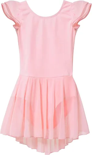 MdnMd Ballet Leotards for Girls Toddler Dance Ballet Leotard with Skirt Ballerina Dresses Tutu Outfits Flutter Sleeve