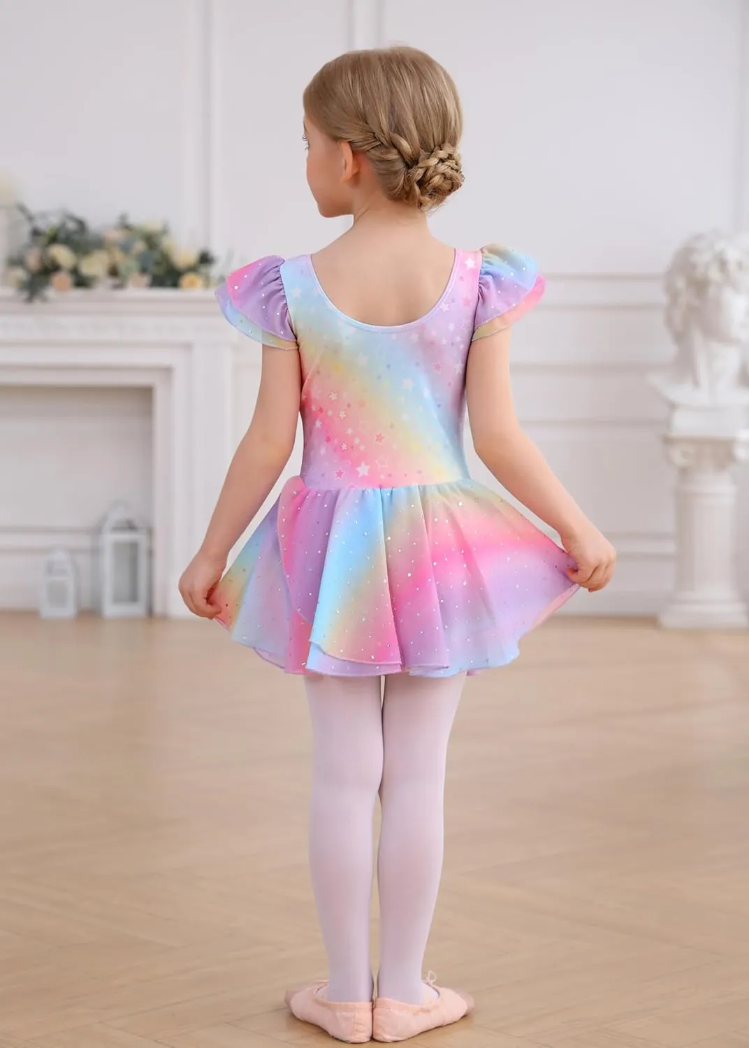 MdnMd Ballet Leotards for Girls Toddler Dance Ballet Leotard with Skirt Ballerina Dresses Tutu Outfits Flutter Sleeve