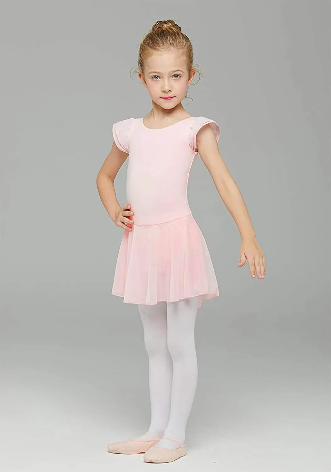 MdnMd Ballet Leotards for Girls Toddler Dance Ballet Leotard with Skirt Ballerina Dresses Tutu Outfits Flutter Sleeve