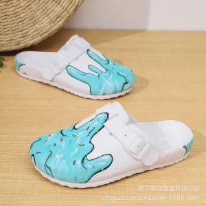 Medical Pattern EVA Clogs, Nursing Shoes, Soft-Soled Indoor Slippers for Men and Women, White