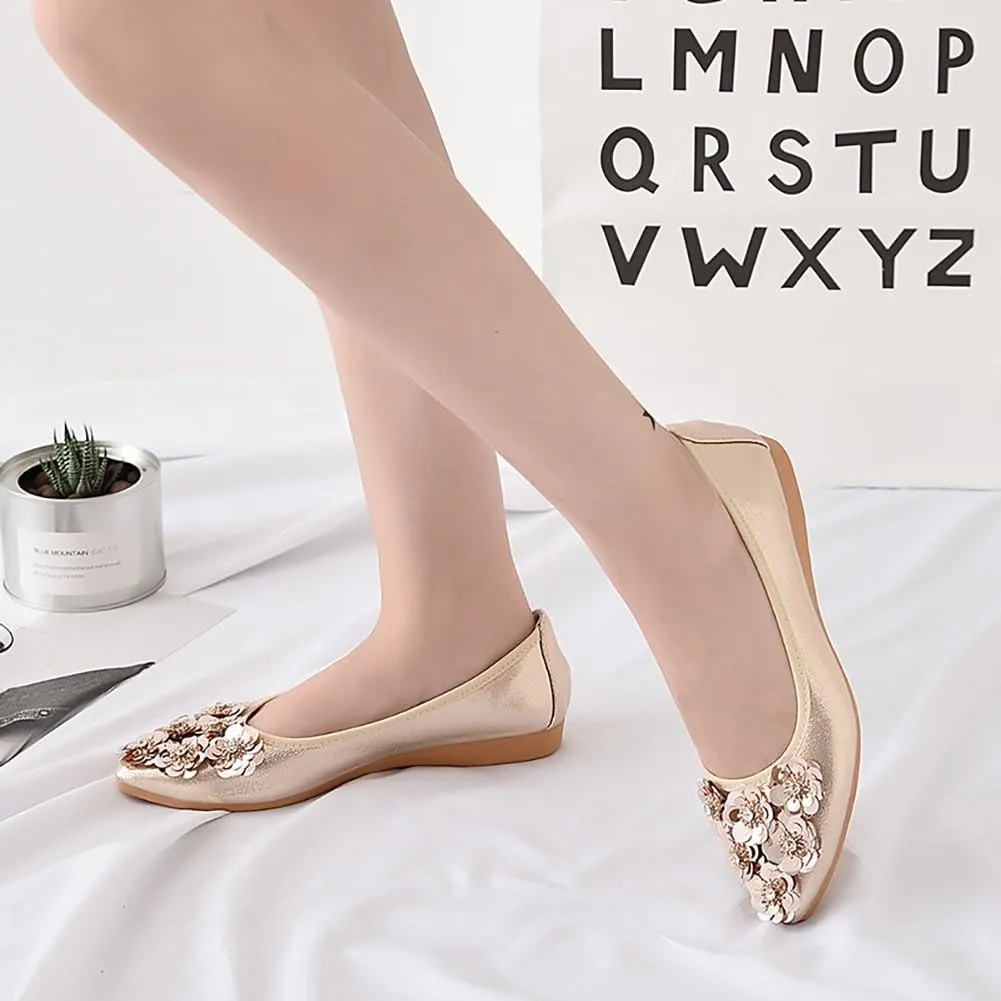 Meeshine Womens Foldable Soft Pointed Toe Ballet Flats Rhinestone Comfort Slip on Flat Shoes