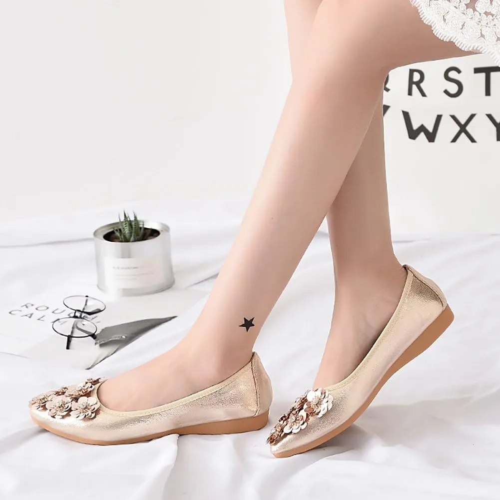 Meeshine Womens Foldable Soft Pointed Toe Ballet Flats Rhinestone Comfort Slip on Flat Shoes