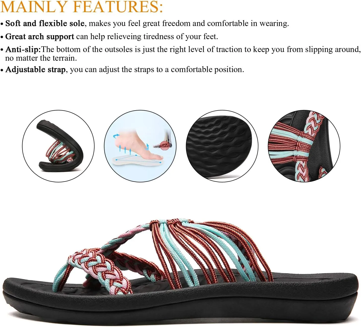 MEGNYA Women's flip Flops Sandals Arch Support, Comfortable Walking Sandals, Water Sandals Perfect for The Beach/Long Walks/Poolside