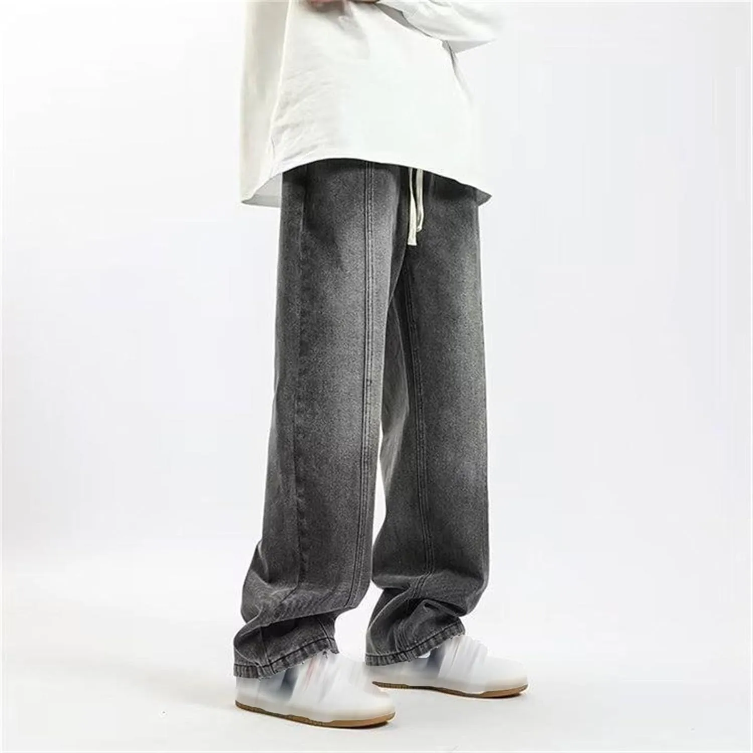 Men Vintage Baggy Jeans with Multiple Pockets Casual Hip Hop Straight Leg Jeans Fashion Cargo Distressed Loose Jean