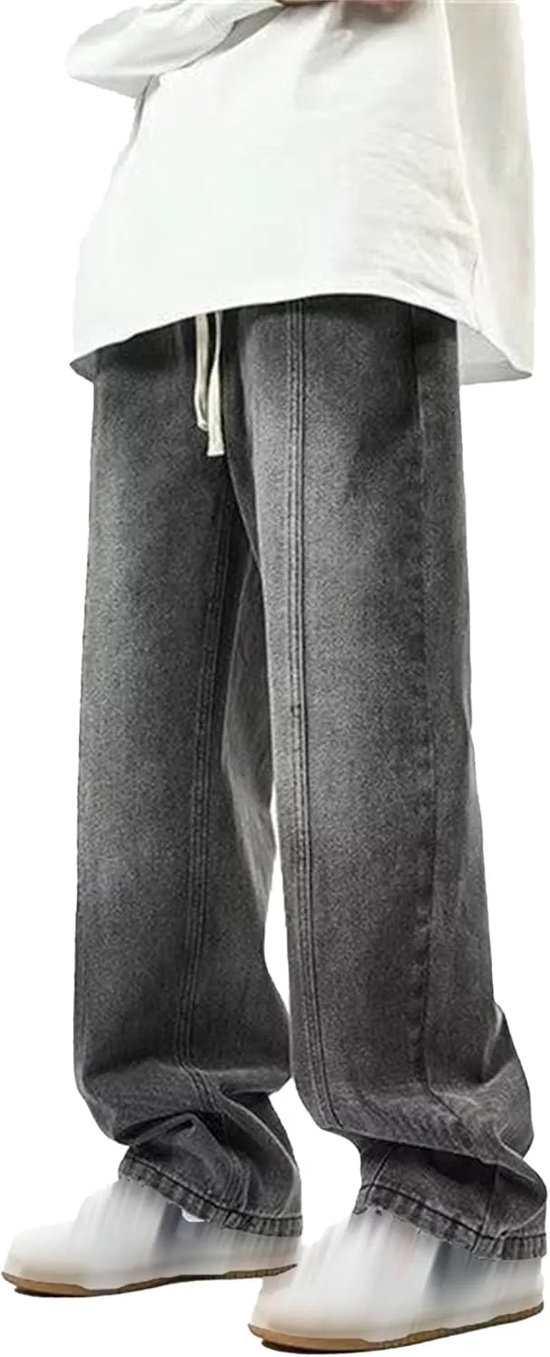 Men Vintage Baggy Jeans with Multiple Pockets Casual Hip Hop Straight Leg Jeans Fashion Cargo Distressed Loose Jean