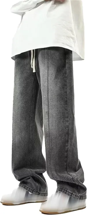 Men Vintage Baggy Jeans with Multiple Pockets Casual Hip Hop Straight Leg Jeans Fashion Cargo Distressed Loose Jean