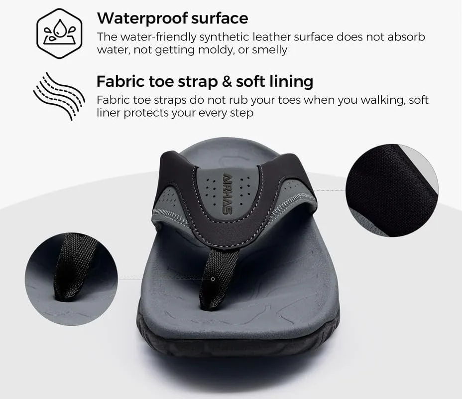 Mens Arch Support Walking Flip Flops Durable Comfort Outdoor Thong Sandals for Men Non Slip Summer Beach Sandals