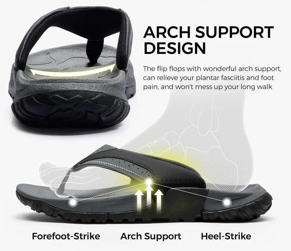 Mens Arch Support Walking Flip Flops Durable Comfort Outdoor Thong Sandals for Men Non Slip Summer Beach Sandals