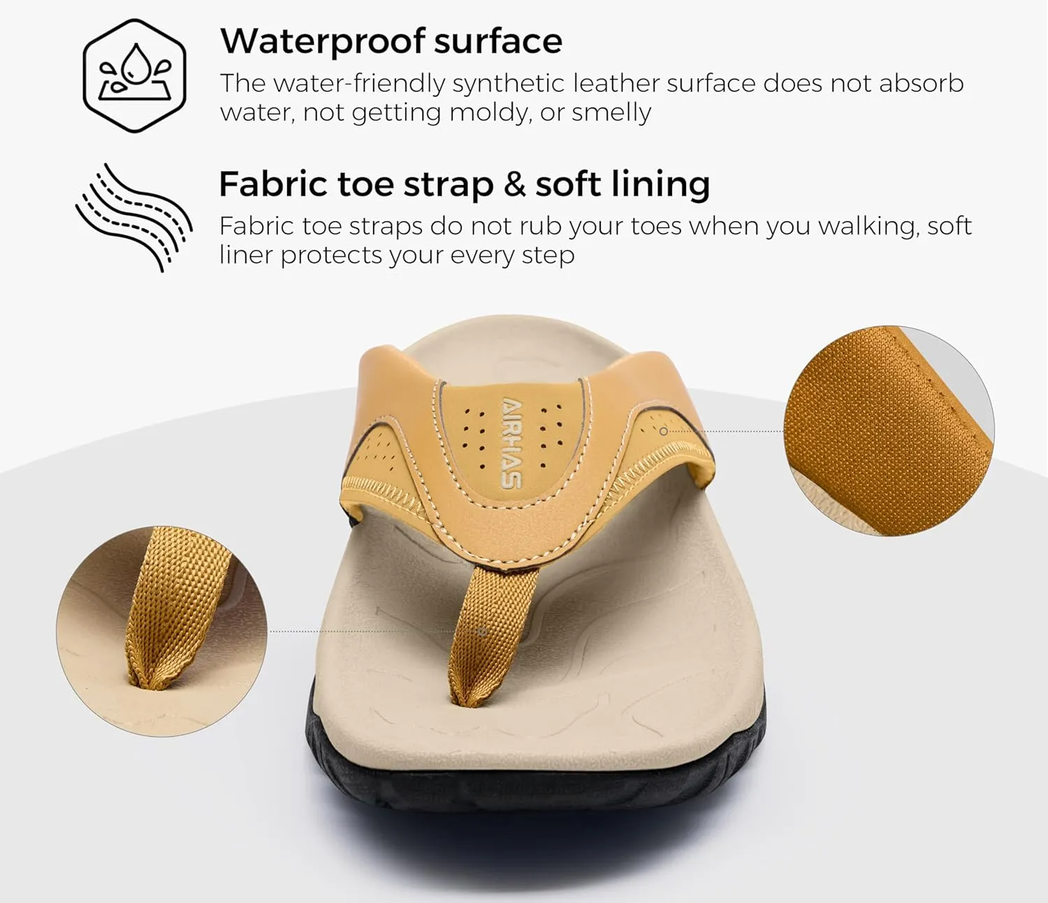 Mens Arch Support Walking Flip Flops Durable Comfort Outdoor Thong Sandals for Men Non Slip Summer Beach Sandals