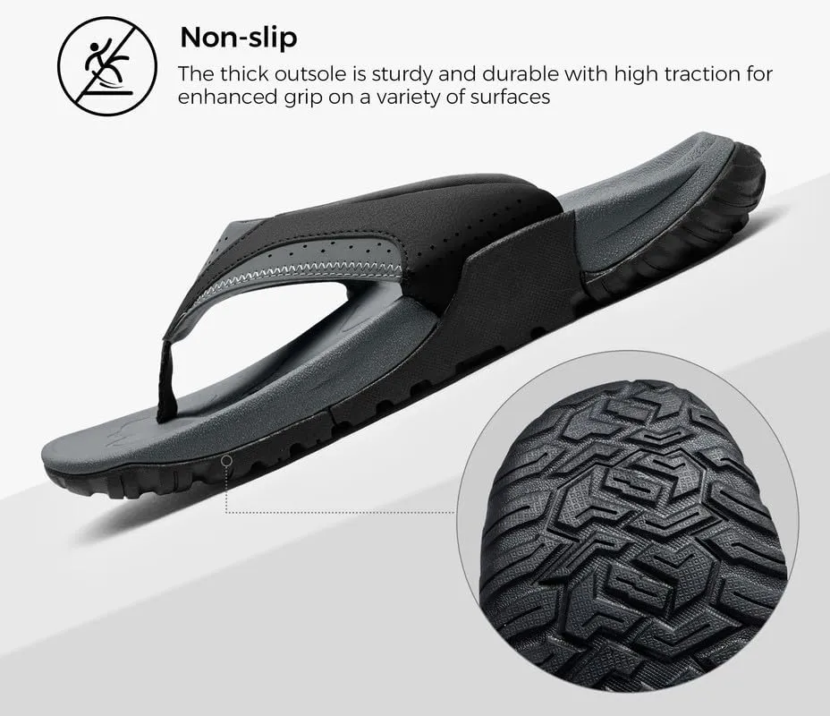 Mens Arch Support Walking Flip Flops Durable Comfort Outdoor Thong Sandals for Men Non Slip Summer Beach Sandals